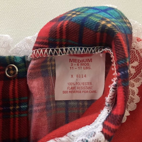 Vintage USA Baby Girl 3-6 Months Holiday Christmas Red Plaid Romper Lace - Picture 6 of 12